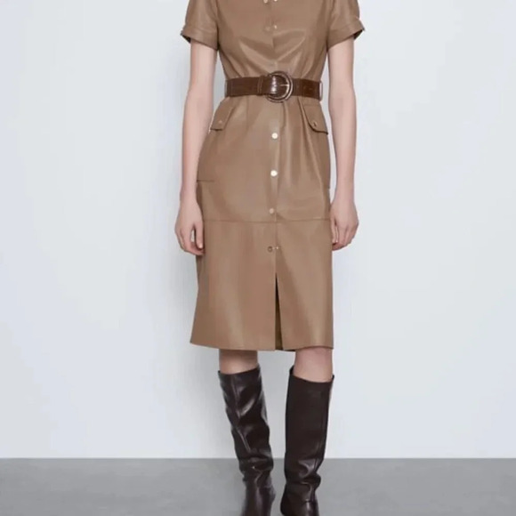 Zara Women Belted Faux Leather Amazing Dress BRAND NEW WITH TAGS - Picture 5 of 5